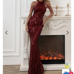 Halter Sequin Dress - Wine